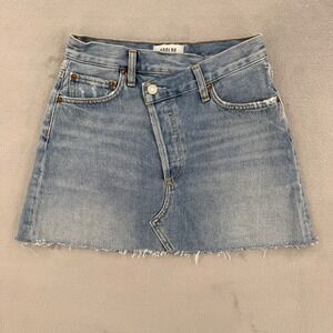 AGOLDE Criss Cross Denim Mini Skirt Light Blue Organic Cotton Size 24